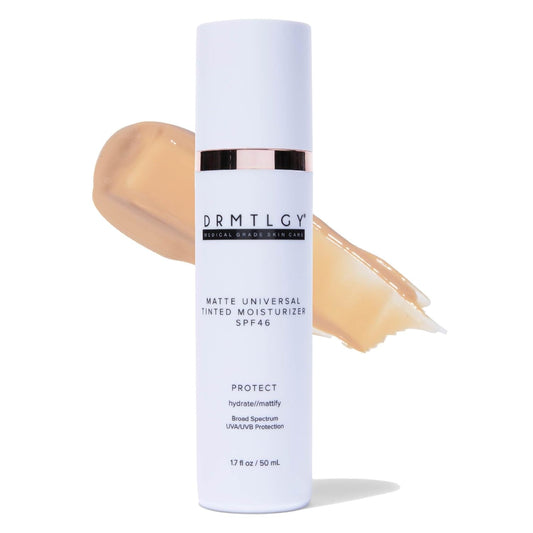 DRMTLGY Matte Tinted Moisturizer SPF 46 – Anti-Aging Face Sunscreen & Lightweight Makeup with Broad Spectrum UV Protection – Hydrating Skin Care & Face Moisturizer – 1.7 oz