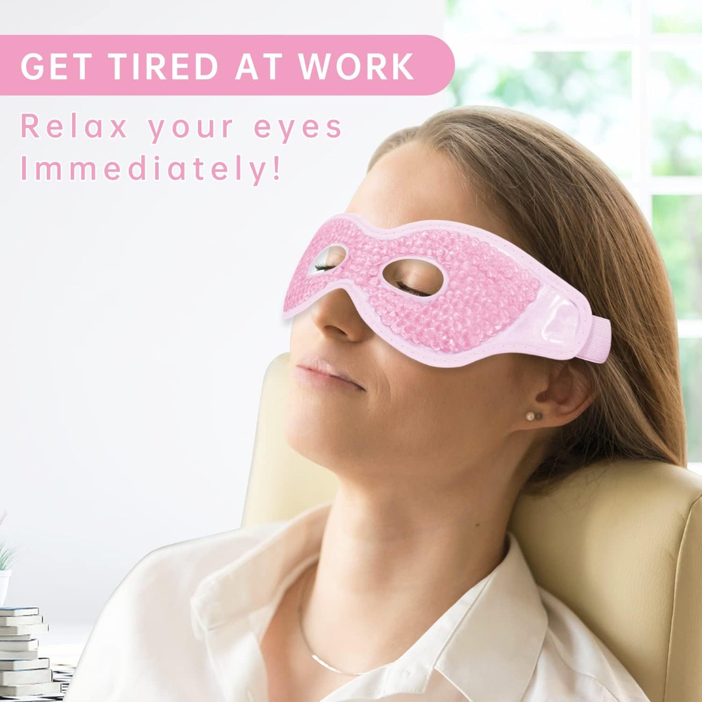 2 PCS Ice Eye Mask Reusable Ice Pack for Eyes,Hot Cold Compress Gel Bead Cooling Eye Mask with Eye Hole for Puffiness/Dark Circles/Eye Bags/Dry Eyes/Headaches/Migraines/Stress Relief (Pink)