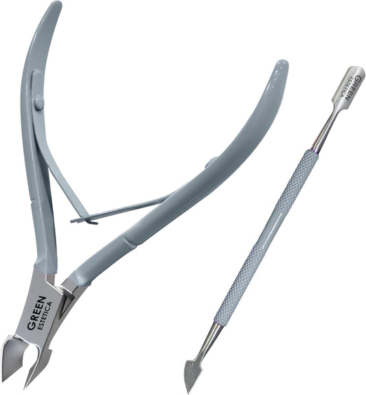 Professional Cuticle Trimmer with Cuticle Pusher Nail Cuticle Remover Nipper Silver Stainless Steel Sharp Blades Manicure Tools with Double Spring Nail Care Pedicure Nail Tools Home Spa (Gray)