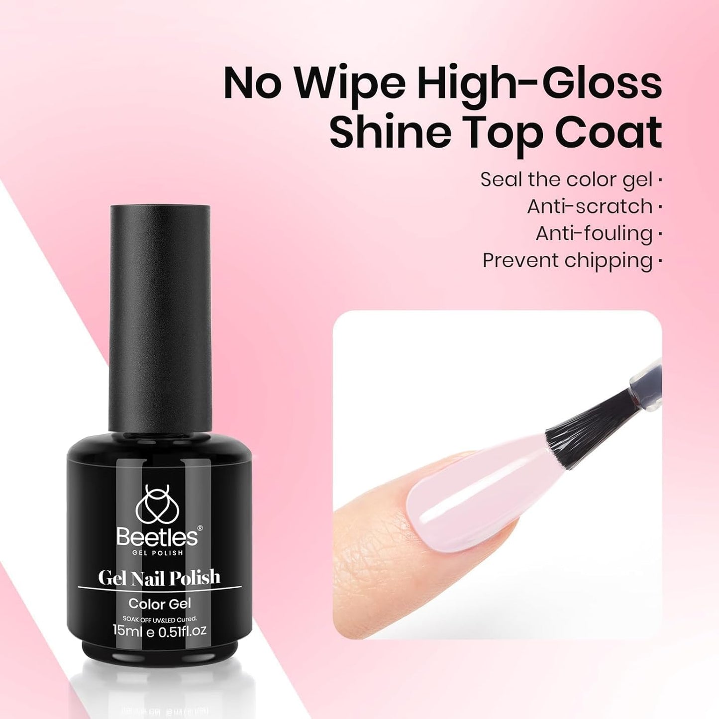 beetles Gel Polish 3 Pcs 15ml No Wipe Gel Top and Base Coat Bubble Bath Gel Polish Soak Off Uv Lamp-Long Lasting Glossy Top Base Gel Milky Pink Gel Nail Polish Jelly Gel Polish Set for Women