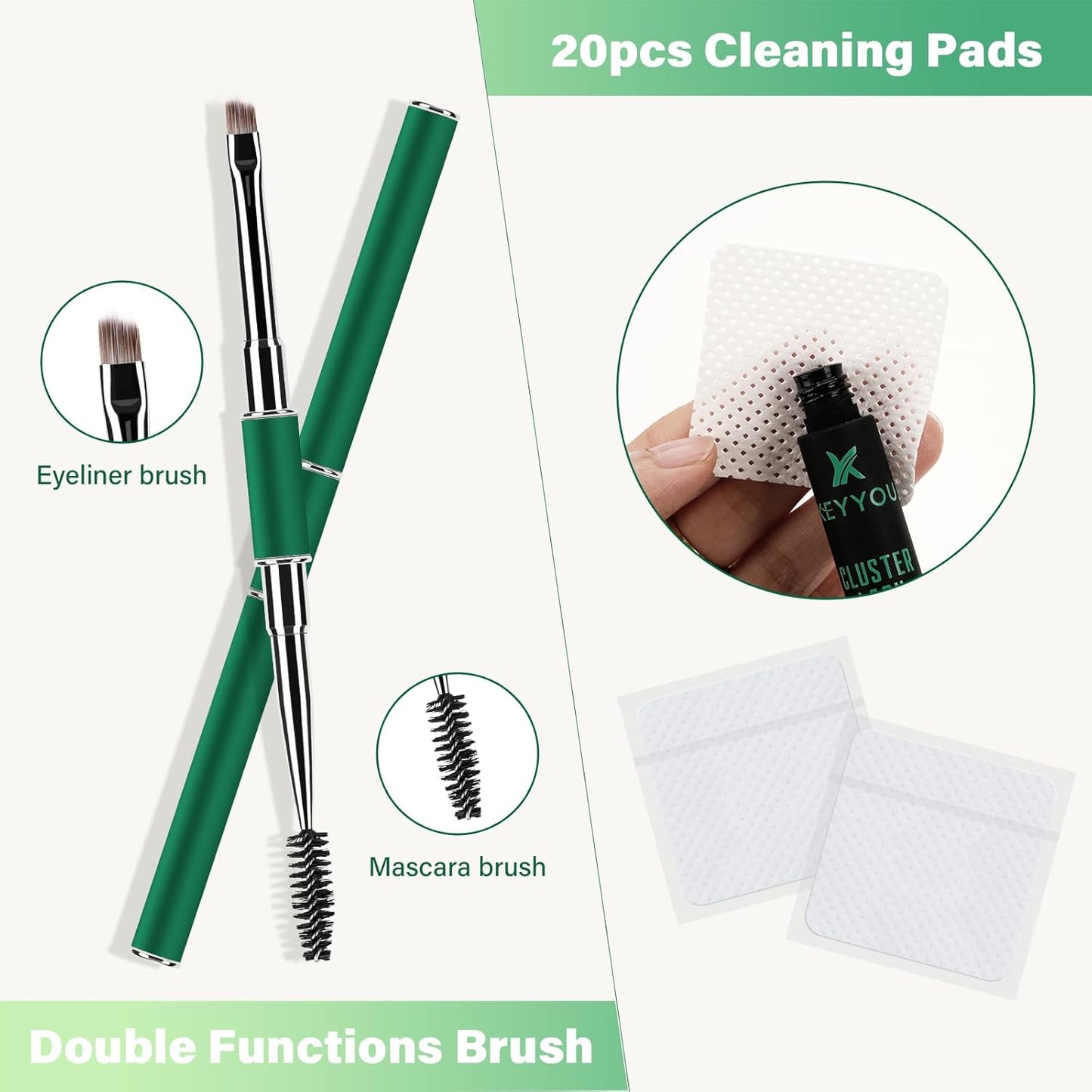KEYYOU Lash Extension Kit DIY 300Pcs Lash Clusters Eyelash Extension Kit 50D C Curl 9-18MIX Lash Clusters Kit with Lash Glue Remover Applicator Easy to Use for Beginners(Kit,50D-C,9-18MIX)