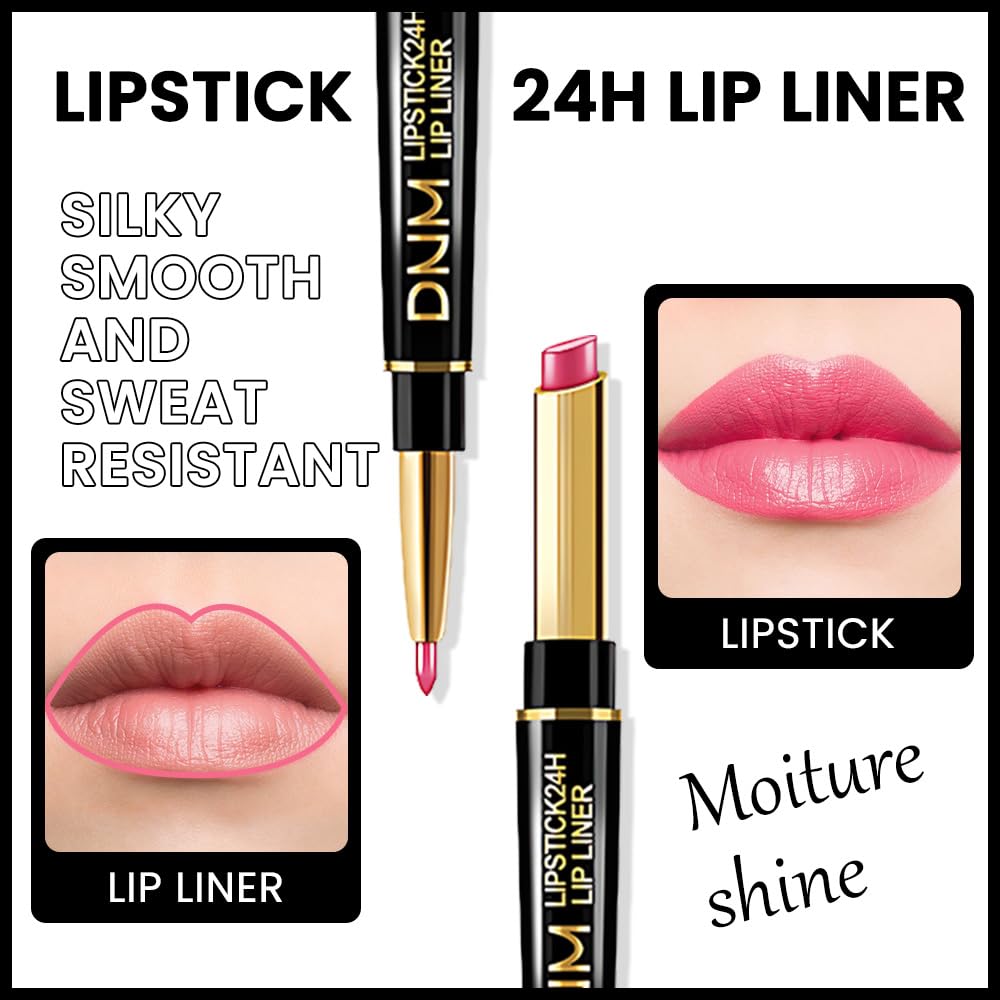 evpct 1Pcs Mauve Warm Pink Shine Lip Liner and Lipstick Combo Set Kit for Women, Moisturizing Glossy Tinted Lip Stick Balm, Sheer Shine Juicy Finish, Lightweight Hydrating Formula Lip Care 43#
