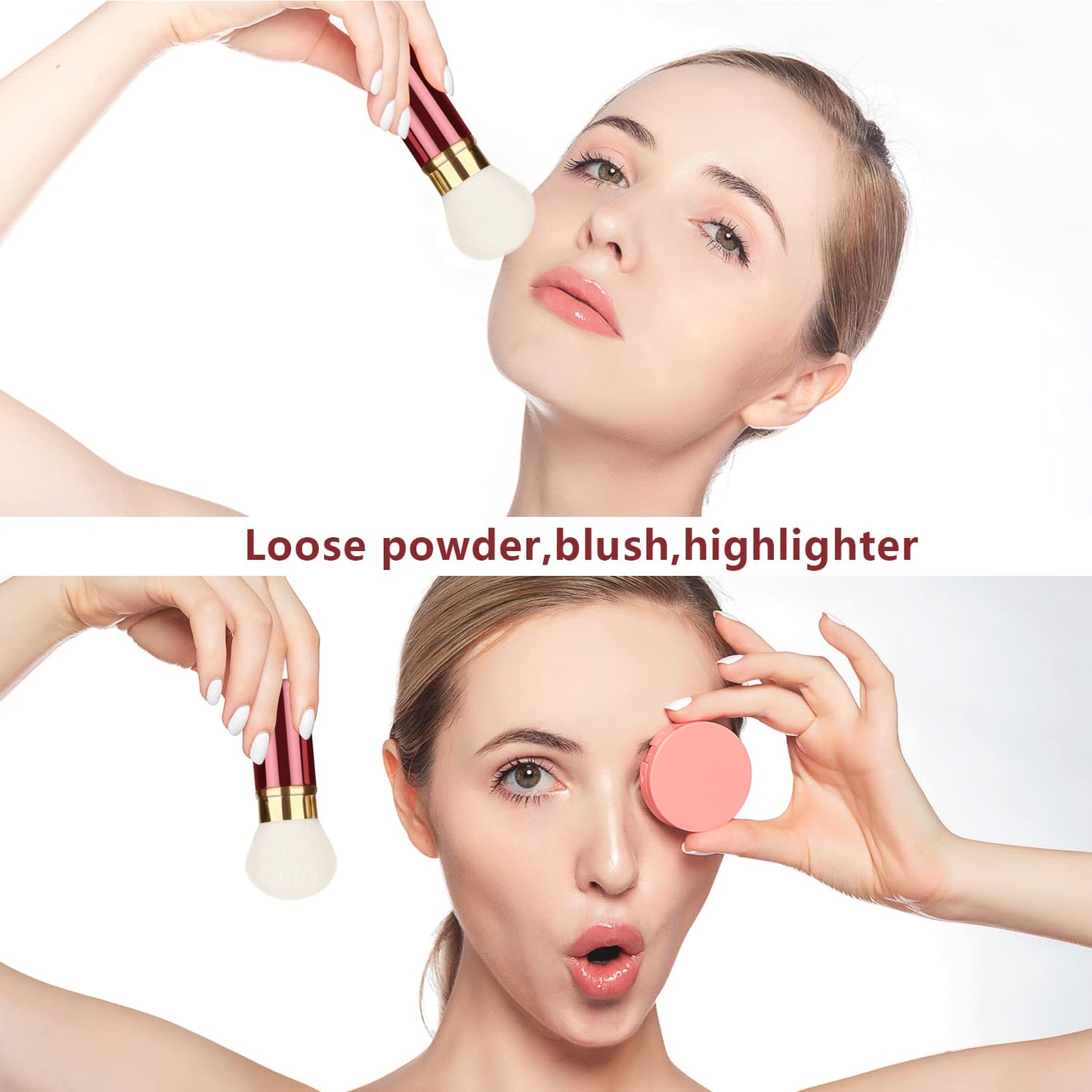 Falliny Retractable Kabuki Makeup Brush, Travel Face Blush Brush, Portable Powder Foundation Sunscreen Brush with Cover for Blush, Bronzer, Buffing, Flawless Powder Cosmetics