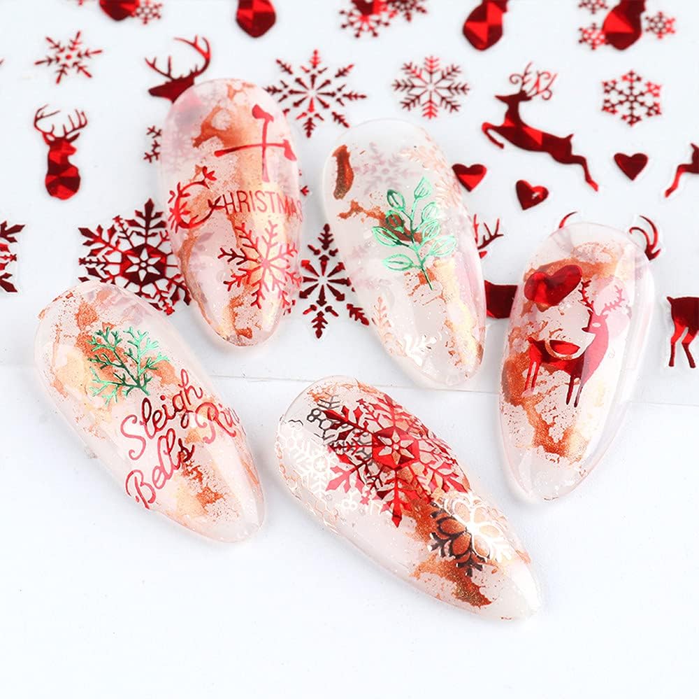 9 Sheets Christmas Nail Art Stickers Decals Self-Adhesive Pegatinas Uñas Navidad Holiday Red Xmas Snowflake Winter Nail Supplies Nail Art Design Decoration Accessories