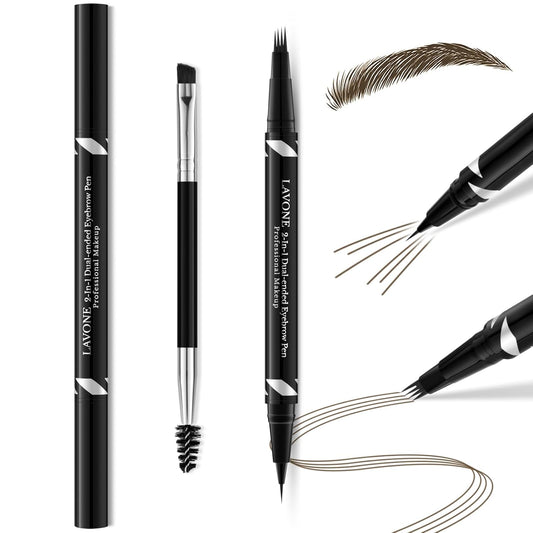 LAVONE Eyebrow Pen,2-IN-1 Dual-ended Waterproof Eyebrow Pencil,with 4 Tip Microblading Eyebrow Pen and Ultra-Precise Brow Pencil,Dual-ended Eyebrow Brush,Eyebrows Makeup for Natural Looking-Ash Brown