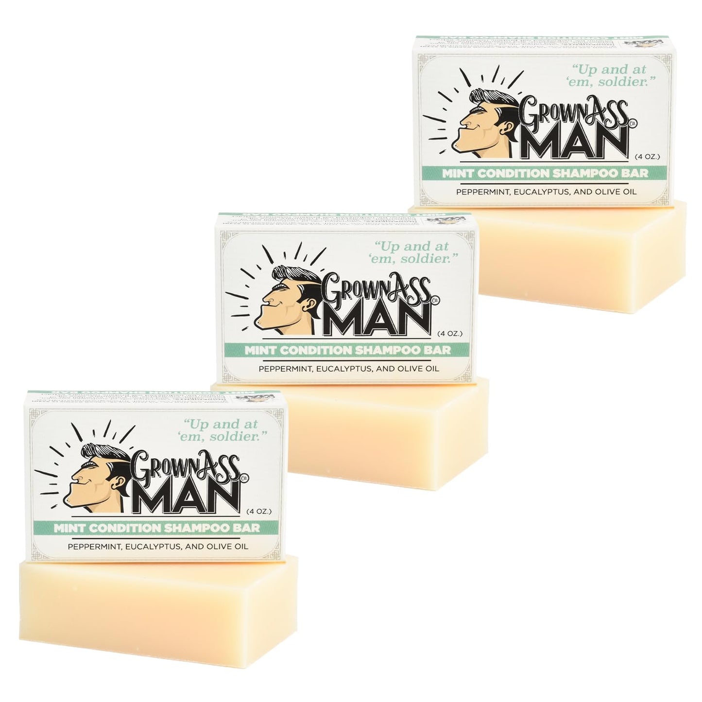 Solid Shampoo Bar Rich Lather 3 in 1: Hair, Beard & Body Wash - Plastic Free & Eco-Friendly, Natural & Organic Clean for All Hair Types, 4oz Bar (Mint Condition, 3-Pack)