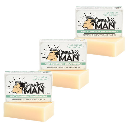 Solid Shampoo Bar Rich Lather 3 in 1: Hair, Beard & Body Wash - Plastic Free & Eco-Friendly, Natural & Organic Clean for All Hair Types, 4oz Bar (Mint Condition, 3-Pack)