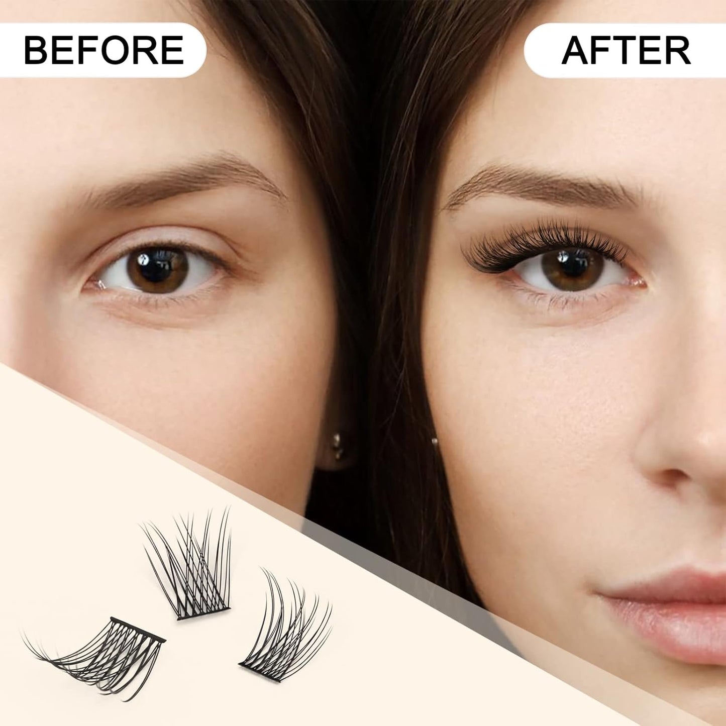 QUEWEL Cluster Lashes 72 Pcs Wide Stem Individual Lashes C/D Curl 8-16mm Length DIY Eyelash Extension False Eyelashes Natural&Mega Styles Soft for Personal Makeup Use at Home (Natural-C-14)