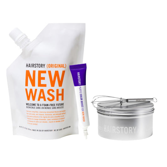 Hairstory Anti-Brass Color Boost Set, New Wash Original & Purple Color Boost Bundle, Enhance Color & Eliminate Brass, Purple Shampoo & Conditioner Alternate for Blonde, Silver & Gray Hair