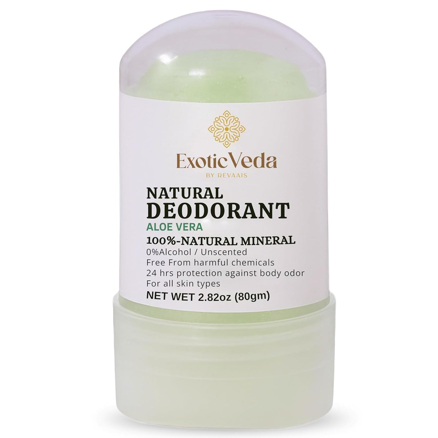 Alum Aloe Vera Deodorant Stick | 100% Natural Mineral Salt Roll-On | Alcohol & Chemical-Free | 24-Hour Odor Protection | Gentle on Sensitive Skin | Travel-Friendly, 80g (2.82 oz)