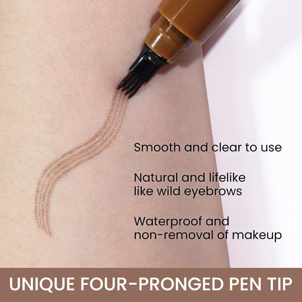 Kaely 2Pcs Eyebrow Pencils for Women, 4 Tip Magical Precise Waterproof Brow Pen, Microblading Eyebrow Contouring Pen, lapiz de cejas 3d Eye Brow Gel, 24h Smudge Proof, 01 Light Brown