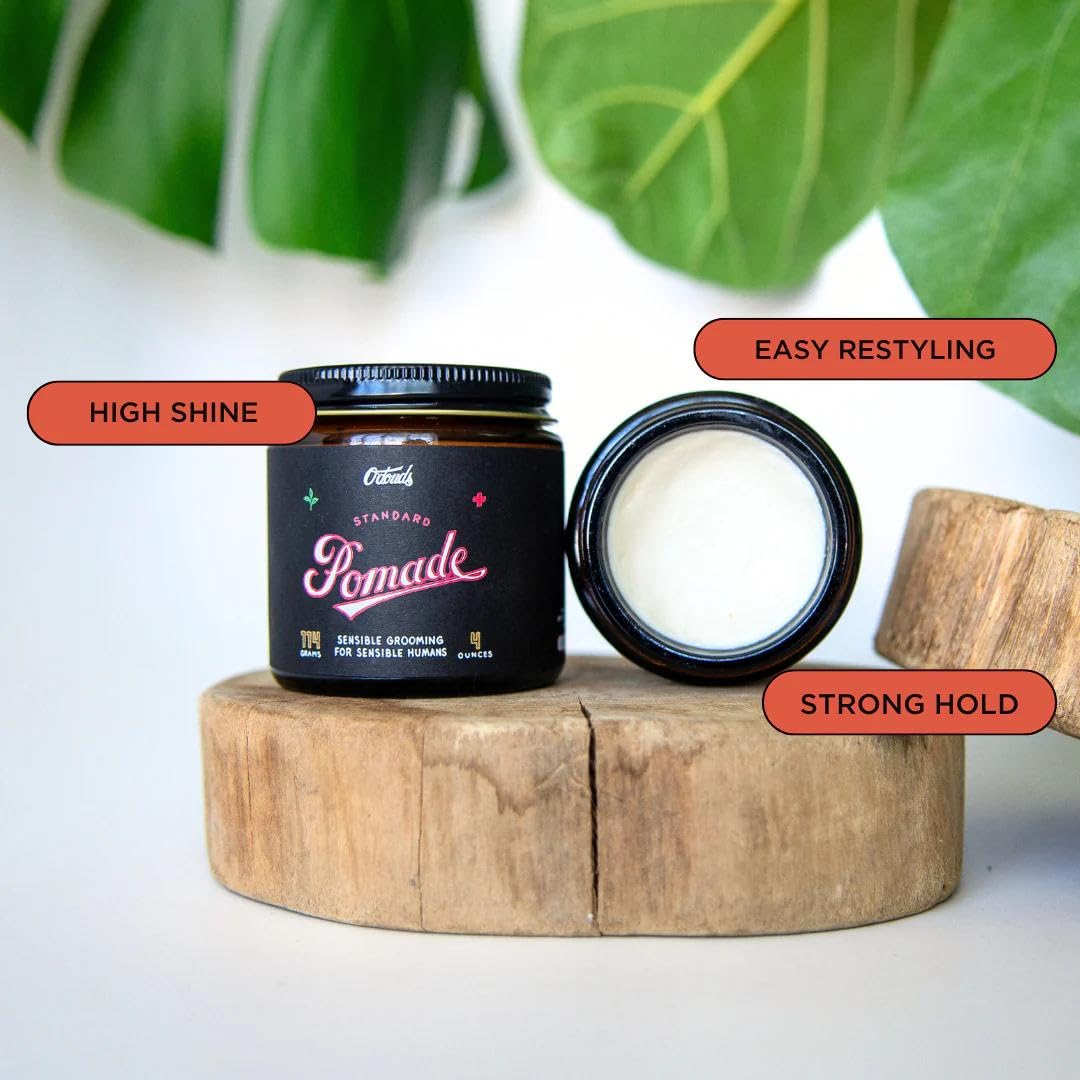 O'Douds Standard Pomade for Men - Natural Styling Hair Pomade - Firm Hold & High Shine Finish for Classic Looks - Bay & Blood Orange Scent (4oz)