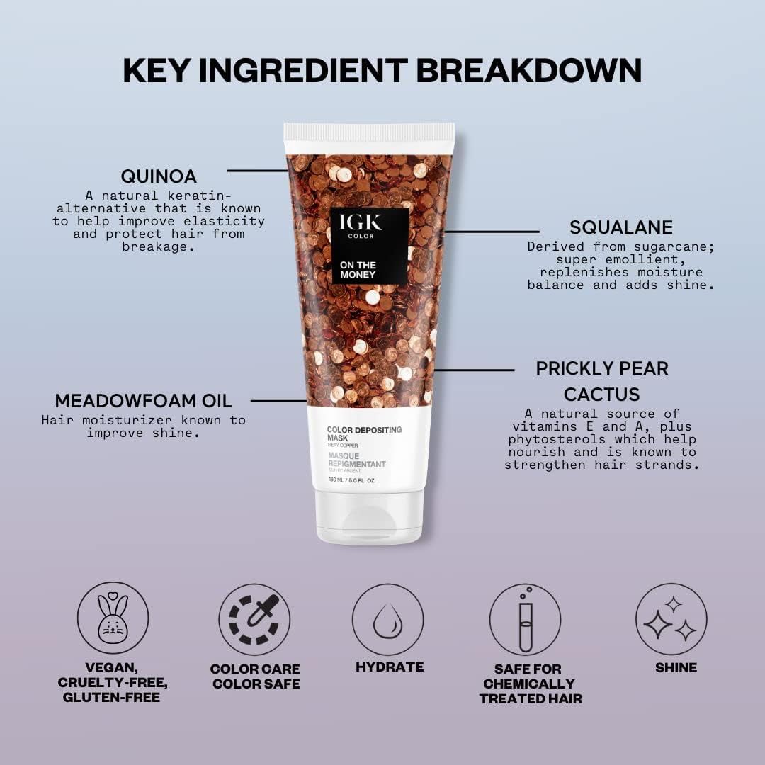 IGK Hair Gloss Toner & Color Depositing Mask | Fiery Copper Semi-Permanent | Vegan + Cruelty Free | On The Money