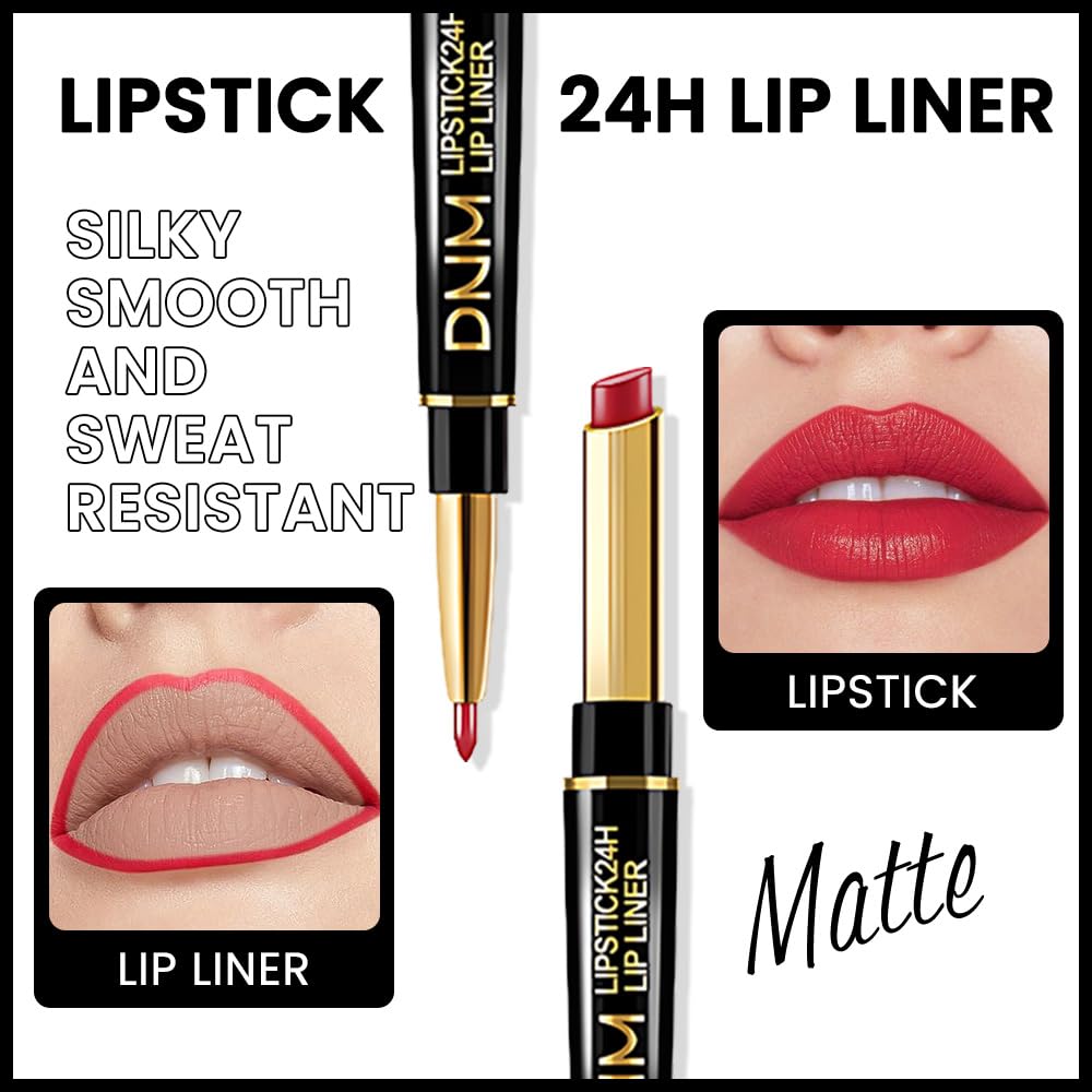 evpct 1Pcs Red Velvet Matte Lip Liner and Lipstick Combo Set Kit for Women, Lovely Sexy Rose Red Magic 24 Hours Lipstick and Lip Liner Gloss Stain Makeup Set Long Lasting Waterproof 24 labial, 41#