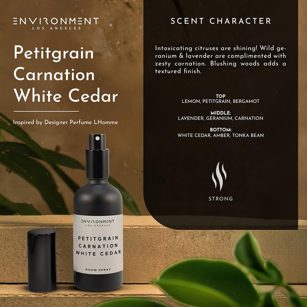 ENVIRONMENT Inspired by Designer Perfume LHomme Room Spray, 100ml Air Freshener (Petitgrain | Carnation | White Cedar) Home Fragrance Accessories, Room Perfume, Room Deodorizer, Vegan & Cruelty-Free