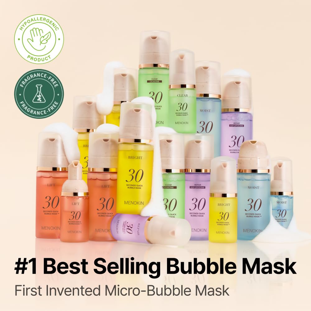 MENOKIN 30 Seconds Quick Bubble Mask [CLEAR] - [Cica] in Micro-bubbles For Soothing & Skin Strengthening, Hydration, Clearer Complexion, Korean Skin Care Essential, 50 Uses, 2.36 fl.oz