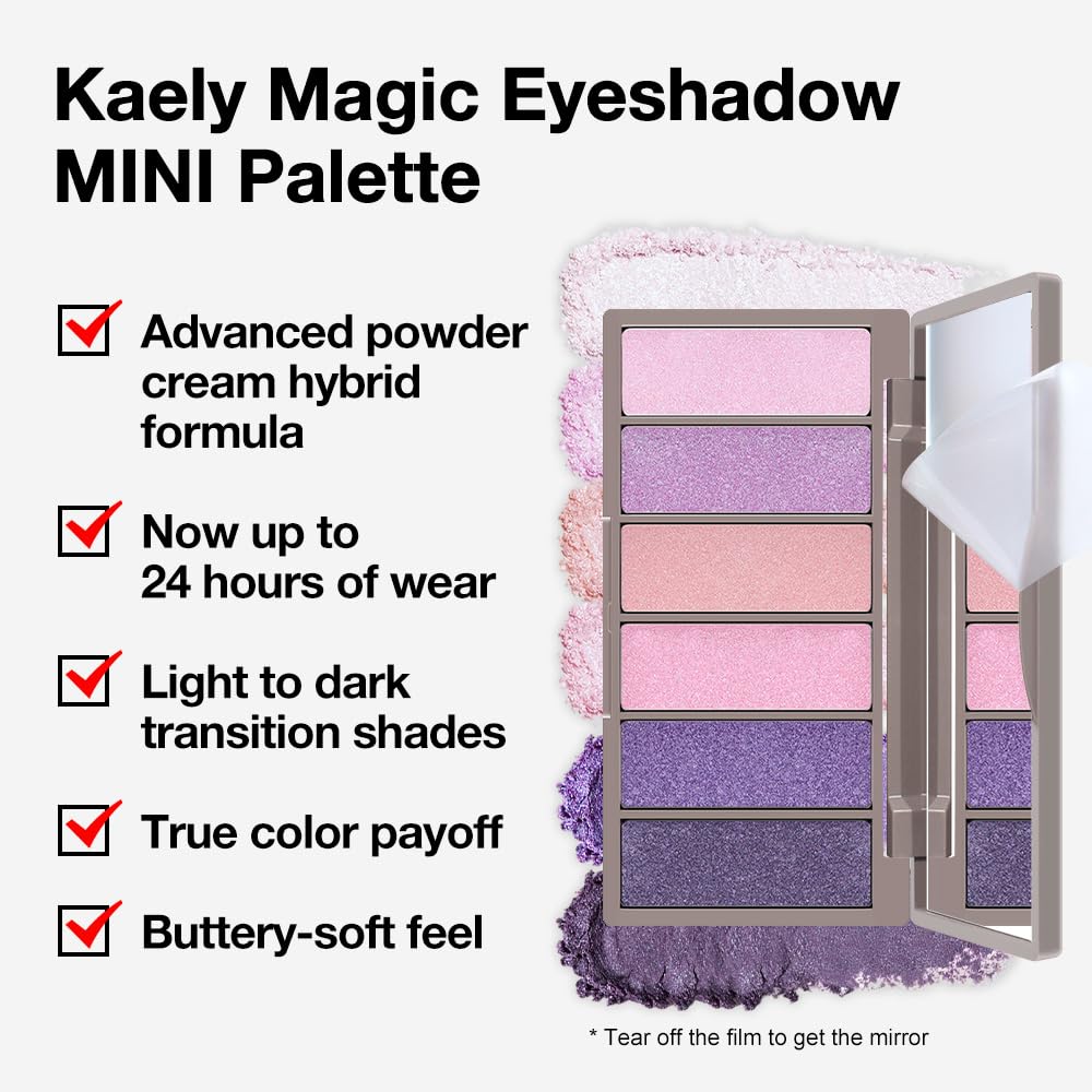 evpct 6 Colors Lavender Purple Pink Eyeshadow Palette, Light Nude Baby Pink Dark Violet Lavender Lilac Purple Glitter Shimmer Sparkle High Pigment Mini Travel Eye Shadow Palette Makeup for Older Women