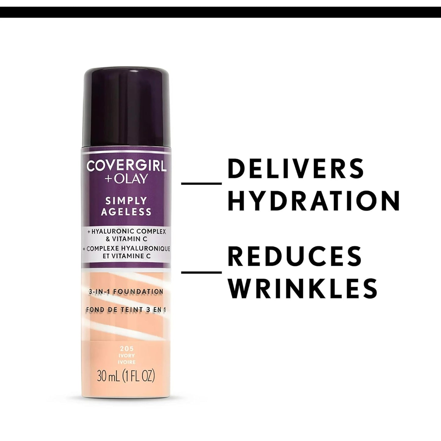 COVERGIRL & Olay Simply Ageless 3-in-1 Liquid Foundation, Matte Finish, Hyaluronic & Vitamin C Formula, 240 Natural Beige, 2 Count