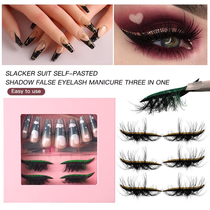HBZGTLAD 3 in1 color eyeline Press On Nail with Eyelash Packing Boxes Set Package Pink White DIY Lashes and Nail Suit Box 1set… (SET-53)