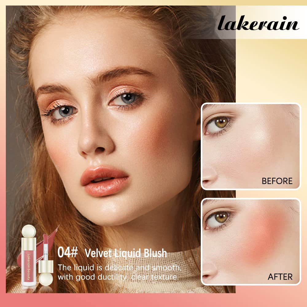 Liquid Blush For Cheeks, Soft Velvet Cream Blush Face Blush Makeup, Pink Blush Red Blush Skin Tint, Natural-Looking Matte Finish Makeup Blush Stick, Waterproof&Long Lasting Dewy Cheek Tint, Moisturizing&Lightweight Blendable Feel Blush Makeup (4#)