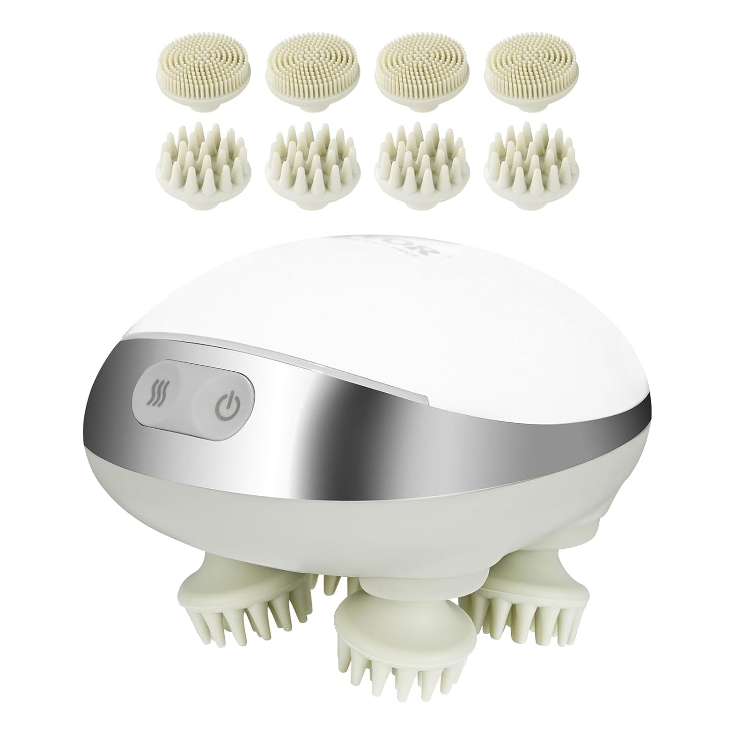 VEVOR Electric Scalp Massager with Heat, Rechargeable Heated Head Massager, IPX7 Waterproof | Portable Kneading Scalp Scratcher with 8 Removable Massage Head for Hair Growth, Deep Clean, Stress Relax