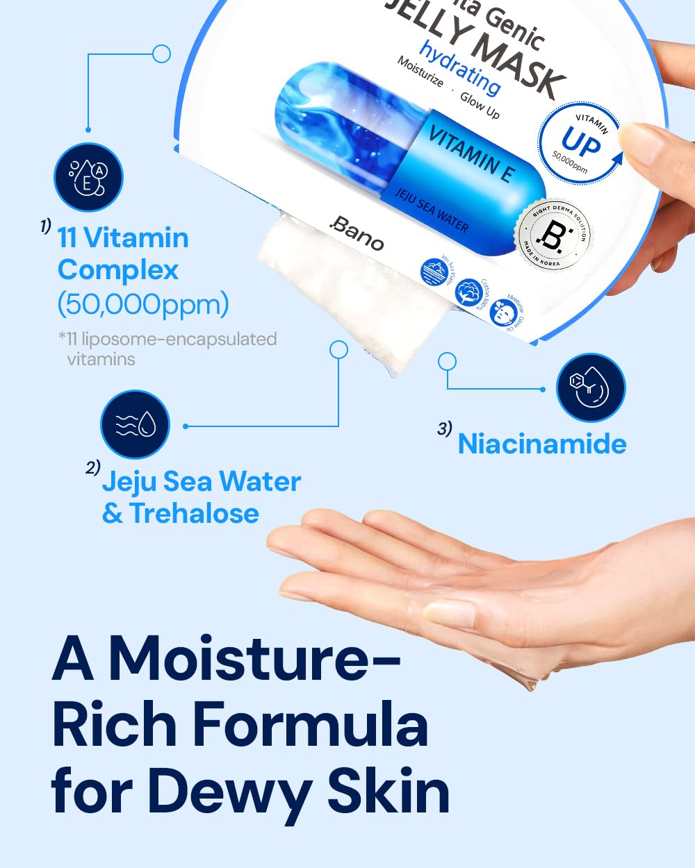 Bano Vita Genic Jelly Face Hydrating Mask 10EA – Firming Sheet Mask for Sensitive Skin, Korean Glass Skin Care with Mineral Water, Vitamin C & Niacinamide, Fragrance-Free, Pack of 2