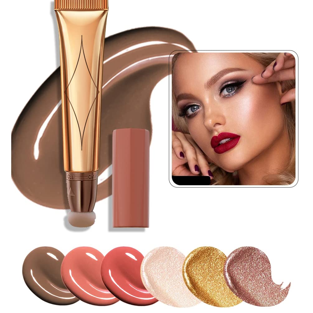3 Color Contour Beauty Wand, Highlighter ，Blush，Face Concealer Contouring With Cushion Applicator Long Lasting & Smooth Matte Finish Liquid Illuminator Makeup Stick .01 Contour+03 Cherry Red+04 Pear White