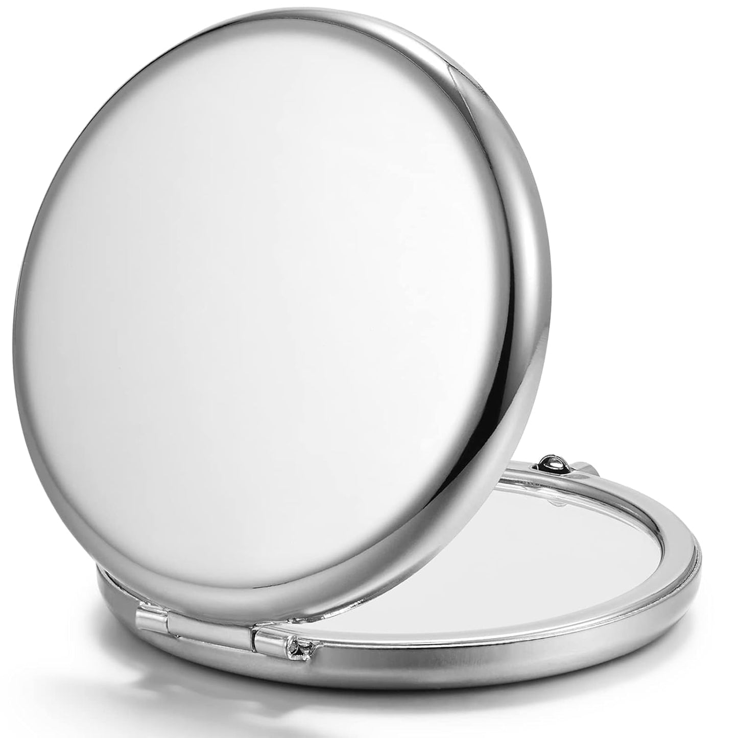 Compact Mirror Bulk, Set of 100 Double-Sided 1X/2X Magnifying Metal Pocket Makeup Mirrors(Round, Silver)