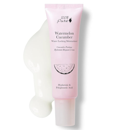 100% PURE Watermelon Cucumber Water Locking Moisturizer Natural Facial Hydration Boost with Hyaluronic Acid Replenishing Anti Aging Face Cream & Quenching Dry Skin Care Vegan - 1.4 fl oz