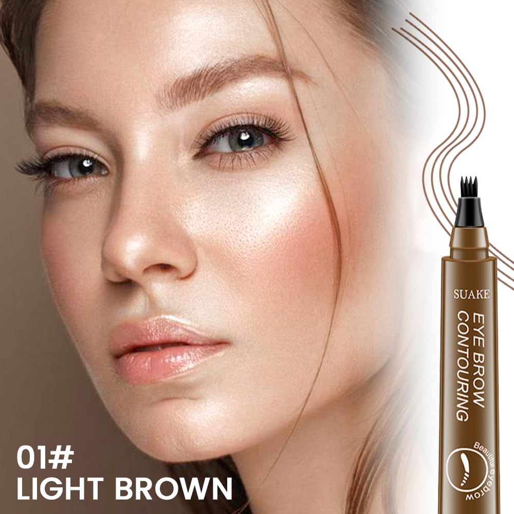Kaely 2Pcs Light Dark Brown Eyebrow Pencils for Women, 4 Tip Magical Precise Waterproof Brow Pen, Microblading Eyebrow Contouring Pen, lapiz de cejas 3d Eye Brow Gel, 24h Smudge Proof,01+02