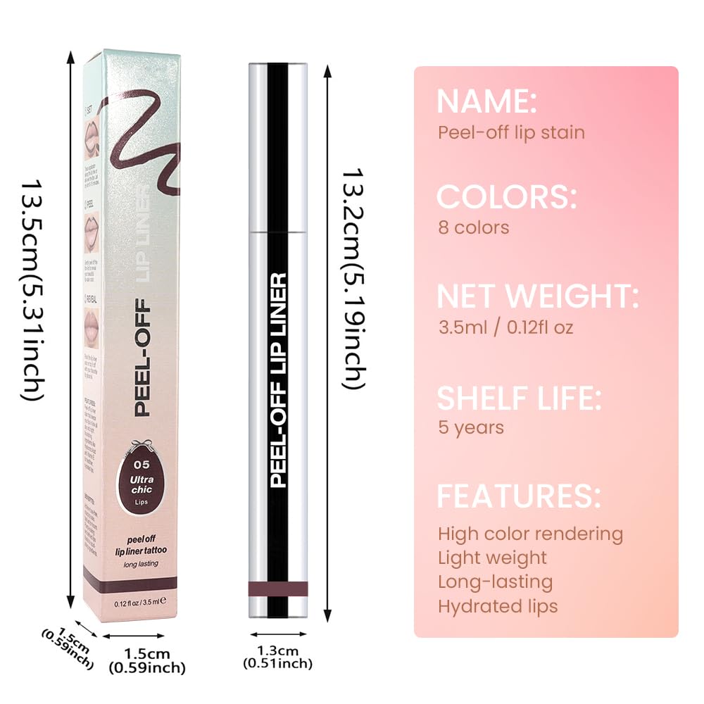 Matte Lip Gloss Stain-Peel Off Lip Liner Tattoo, Dark Brown Lip Tint，Long Lasting Peel Off Lip Stain, Waterproof Transfer-proof Lip Mask Lip Liner Peel Off Lip Gloss,Stayn Lip Makeup. #05