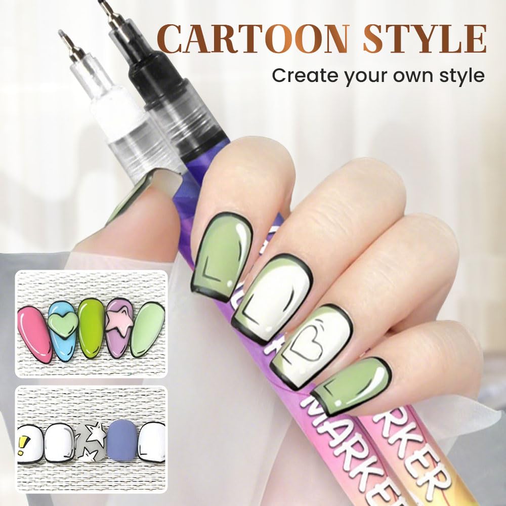 12 Colors Nail Art Pens Set, Nail Art Markers Doodle Pen for Kids Adults, Nail Art Tools for Polishing Dotting Painting Liner DIY (2 Set)