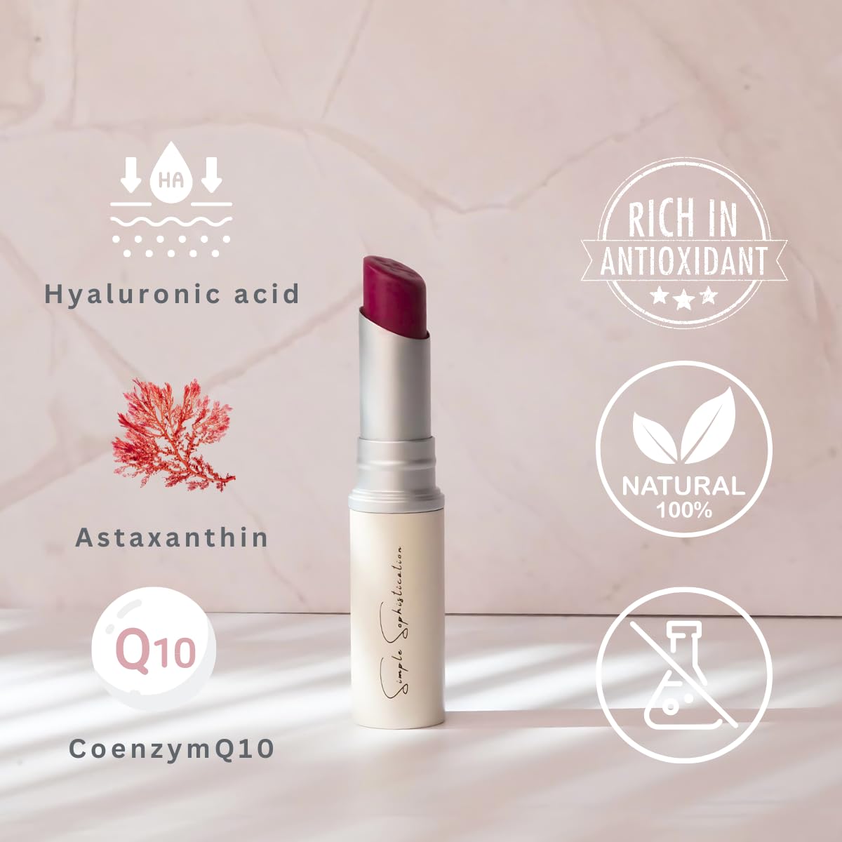 Natural Lip Balm - 100% Grass-fed Beef Tallow, Argan Oil, CoQ10, Astaxanthin, Hyaluronic Acid - Moisturizing, Organic - Made in USA (Cool Rose)