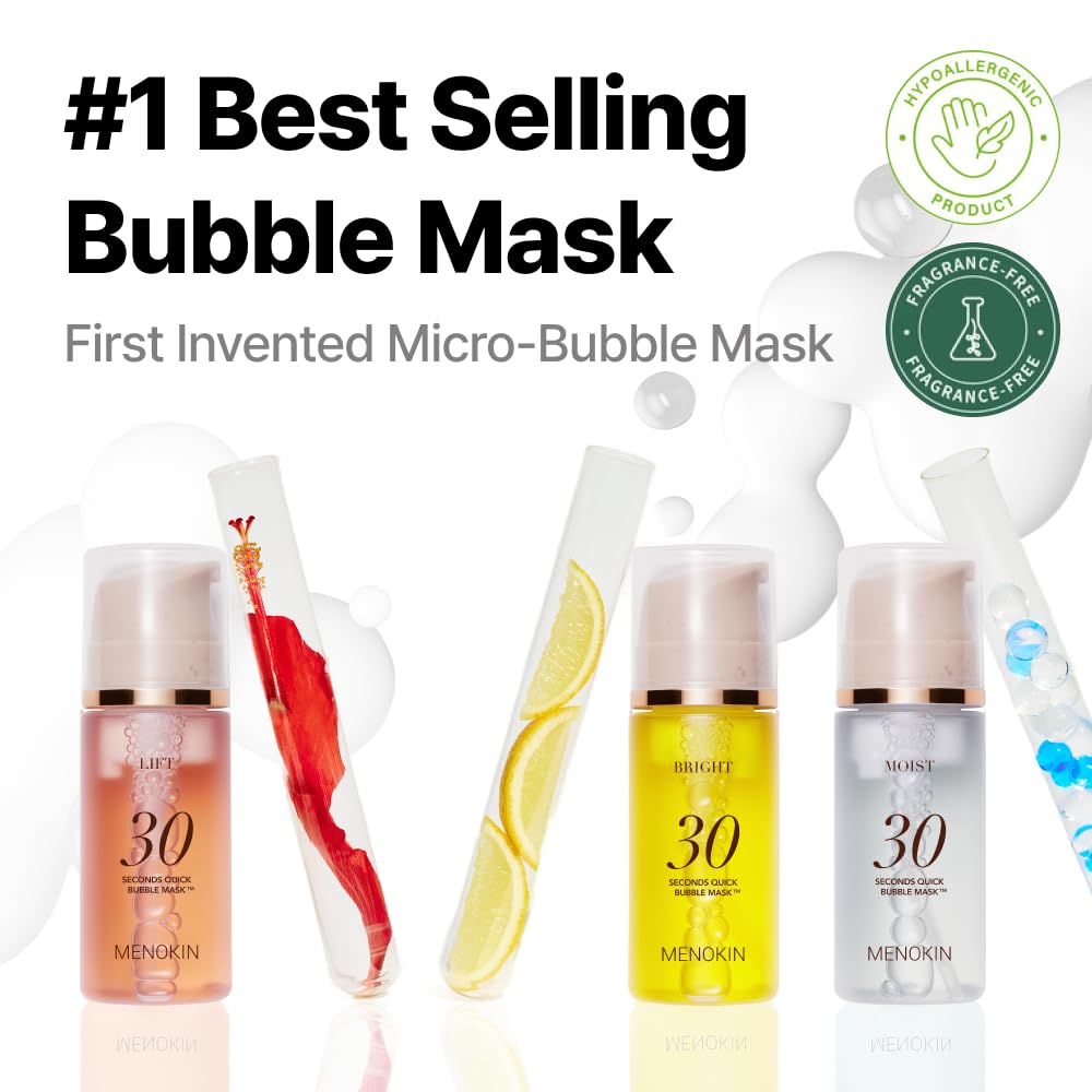 MENOKIN Korean Face Mask 3sets [30 seconds Quick Bubble Mask] (Collagen, Brightening, Moisturizing), Hydration improvement, Radiance-boosting, Easy-to Use, Glass Skin, 3.21 fl.oz