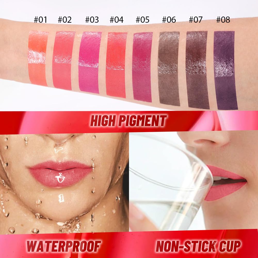Dewy Rose Lip Stain Peel Off Lip liner and Lip oil with Tweezer, Dual-Ended Peel Off Lip Stain Tattoo, Highly Pigmented Long Lasting Waterproof, Transfer-proof for All Skin Types, 02#