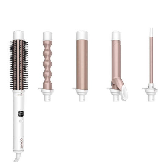 Conair Double Ceramic Multi-Attachment Hair Styler, 5-in-1 Curling Wand Set to Create Curls, Waves, and Blowouts, Ceramic Technology Eliminates Damaging Hot Spots