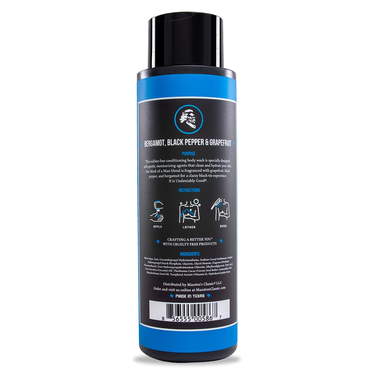 Maestro's Classic BATH WASH - Conditioning Bath Wash, Cleans and Hydrates, Mark of Man Blend, 16 Ounce