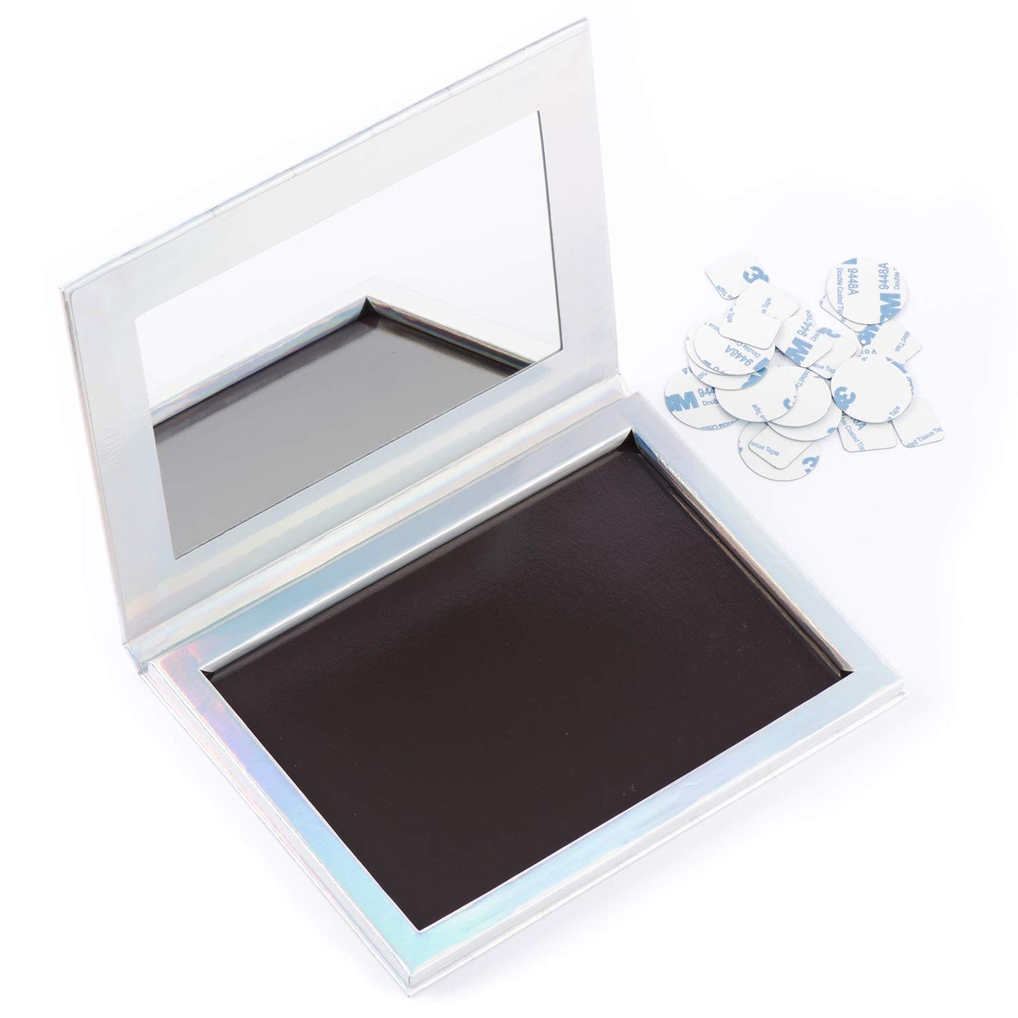 Magnetic Palette Mermaid Empty Makeup Palette with Mirror and 30Pcs Adhesive Empty Palette Metal Stickers for Eyeshadow Lipstick Blush Powder (Silver)