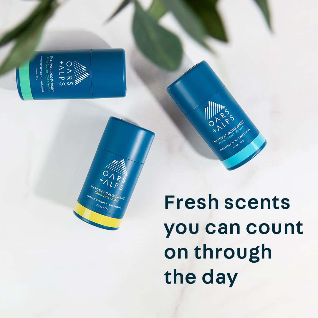 Oars + Alps Natural Deodorant for Men & Women, Aluminum Free Deodorant for Men, Dermatologist Tested, Clean Ingredients, Non Toxic, Vegan, Long Lasting, Odor Protection, Fresh Ocean Splash, 1pk, 2.6oz