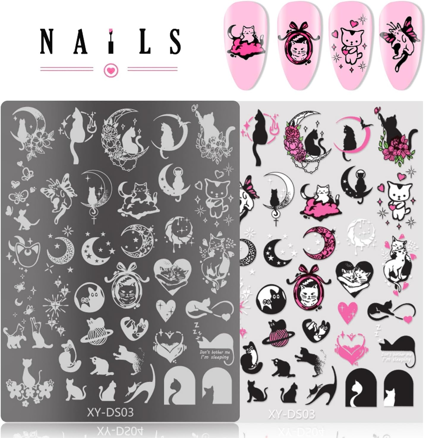 4Pcs Gothic Cute Nail Stamping Plate Set - Dark Kawaii Nail Art Templates, Stainless Steel Spooky Sweet Nail Stamp Plates with Skull & Lace Patterns for Halloween DIY Manicure Printing Tools