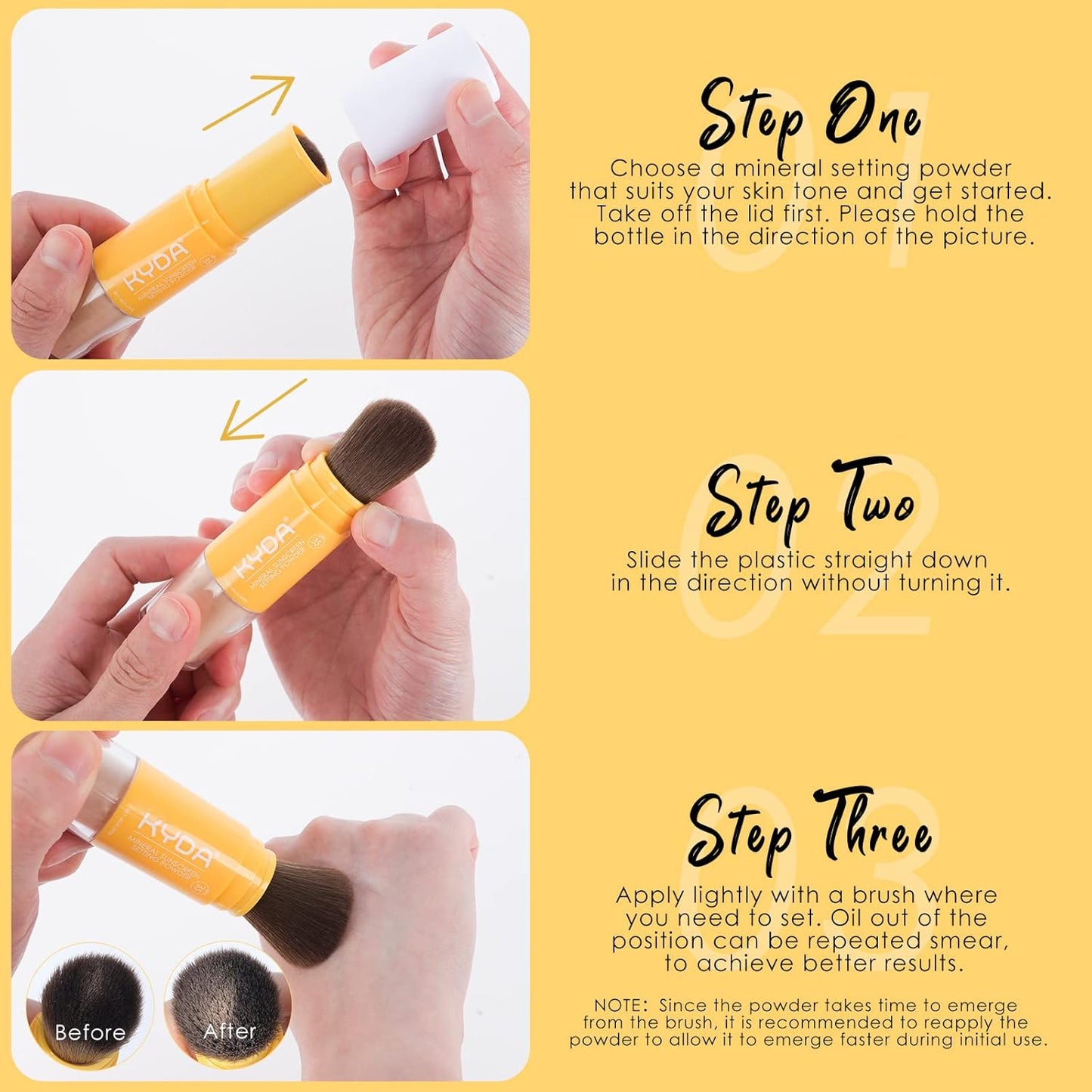 KYDA Mineral Sunscreen Setting Powder, SPF 35, Translucent, Mineral Brush Powder, Oil Control Natural Matte Finish, Lasting Lightweight Breathable, All Skin, by Ownest Beauty