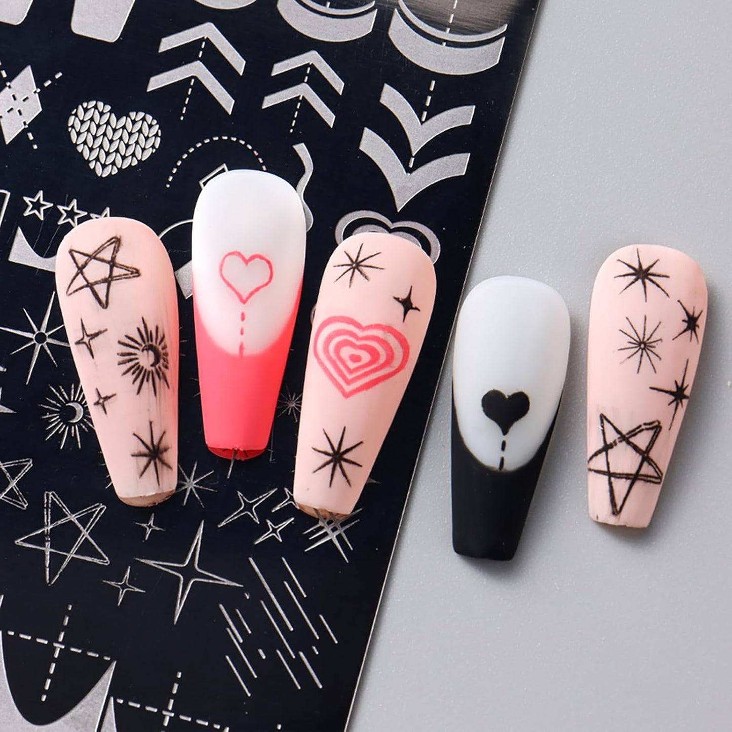 Valentine Nail Art Stamping Plate Kit,Love Heart Butterfly Flower Cat Design Stamp Templates,Love Words Stamp Templates Kit,Valentines Romantic Metal Nail Plates for DIY Printing Decor 4Pcs
