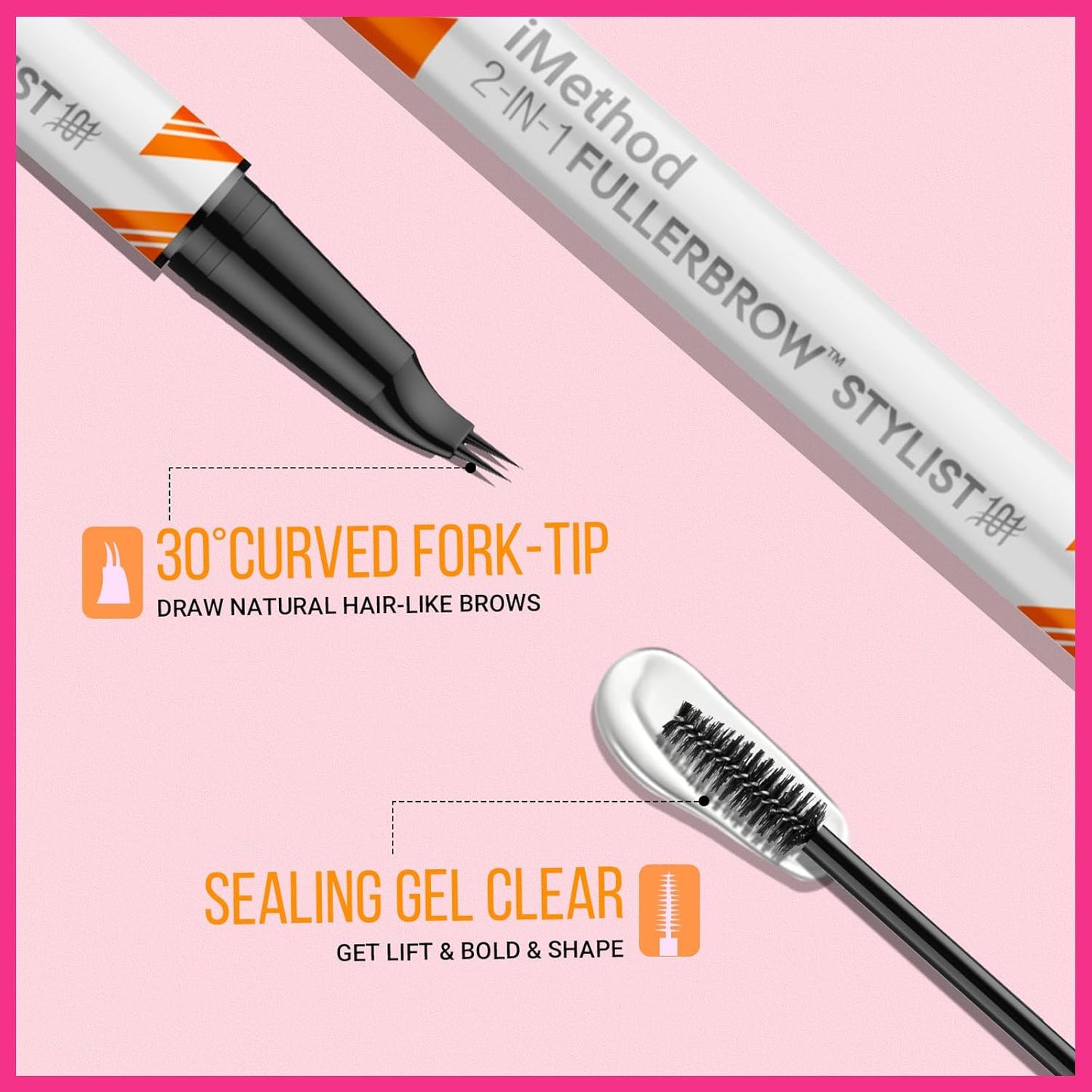 iMethod Curved Eyebrow Pen and Brow Gel Clear - Eyebrow Pencils for Women with Natural Hair Like Strokes, Eyebrow Makeup for All-Day Defined, Waterproof, Smudge-proof, Light Brown