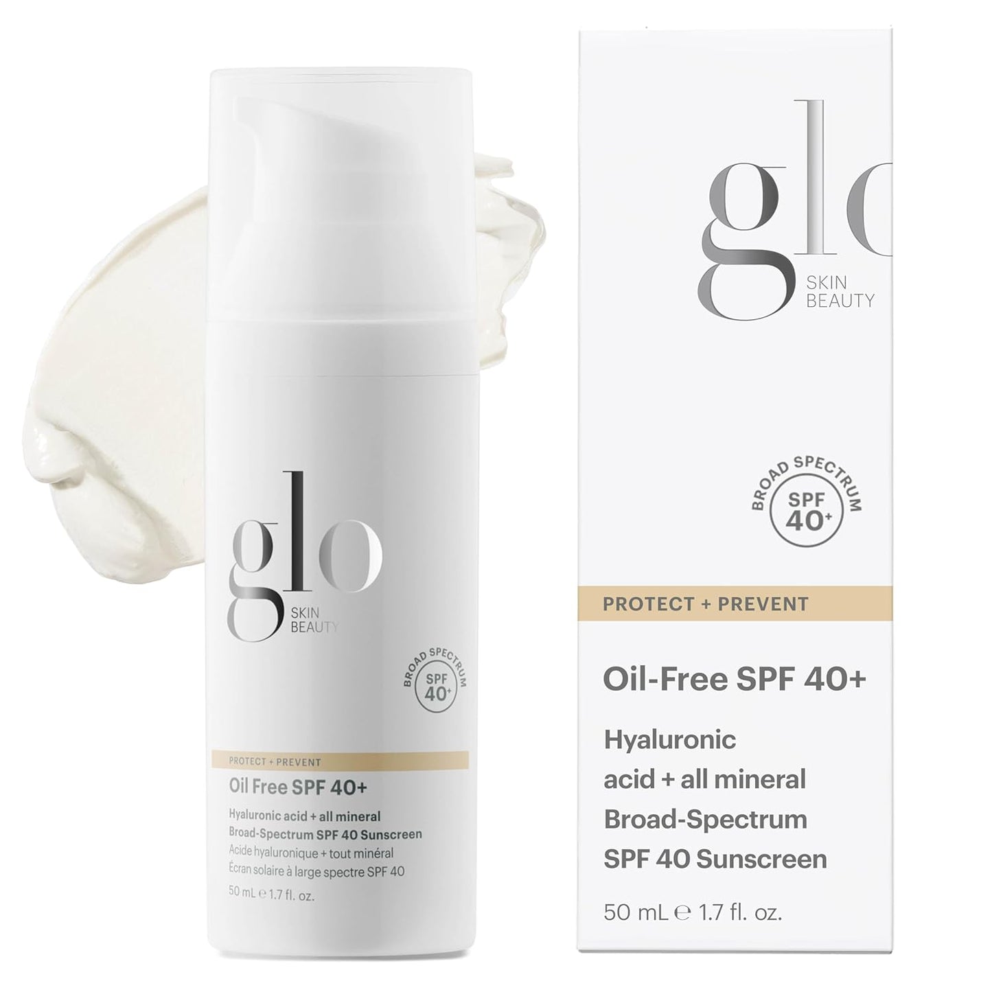 Glo Skin Beauty Oil Free SPF 40+ Hyaluronic Acid Infused All Mineral Sunscreen - Protect Against Sun Damage & Aging Environmental Skin Stressors - Weightless, Invisible Finish