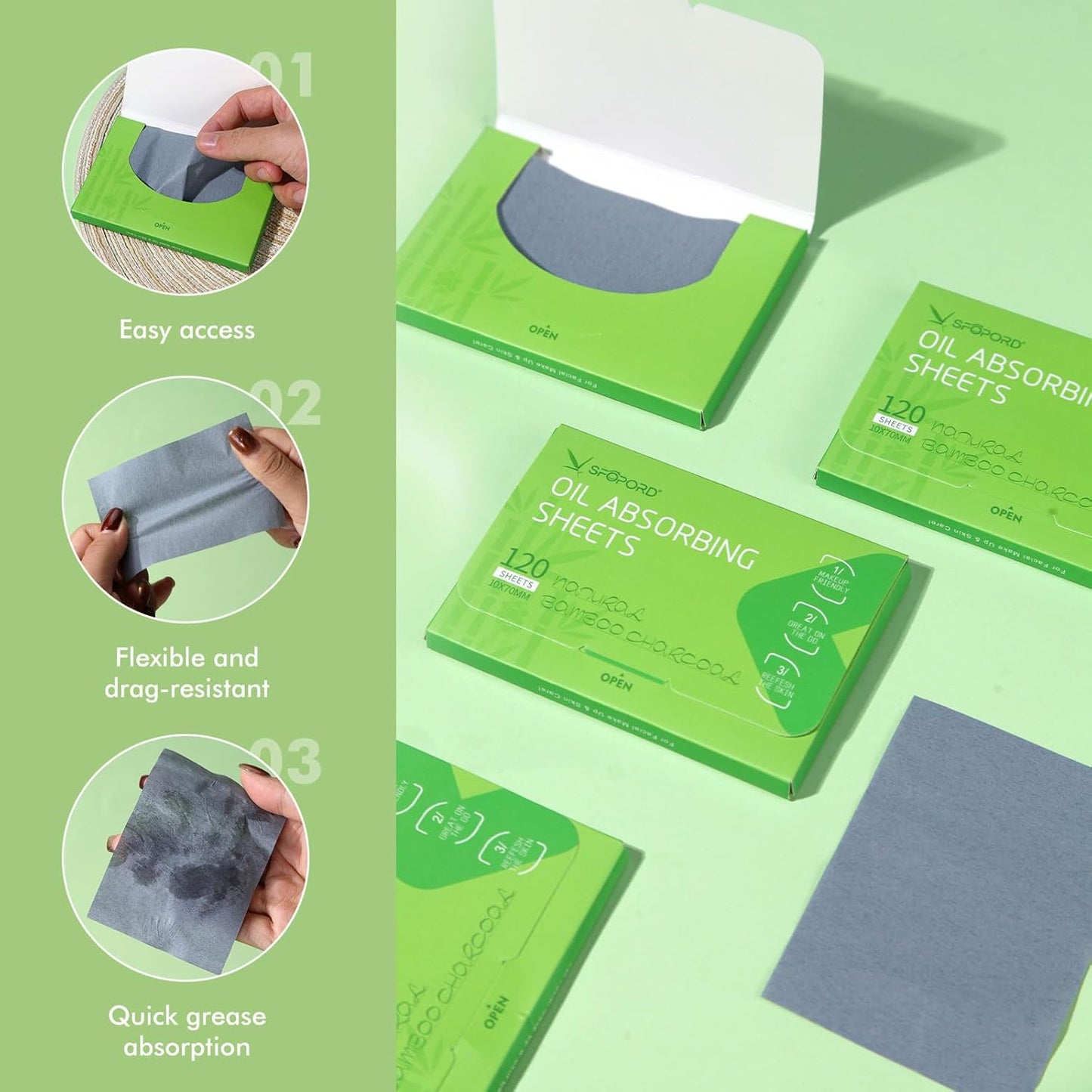 Oil Absorbing Sheets with Bamboo Charcoal - 4 Pack (480 sheets) Oil Blotting Sheets For Face, 20% More Makeup Friendly High-performance Handy Face Blotting Paper for Oily Skin