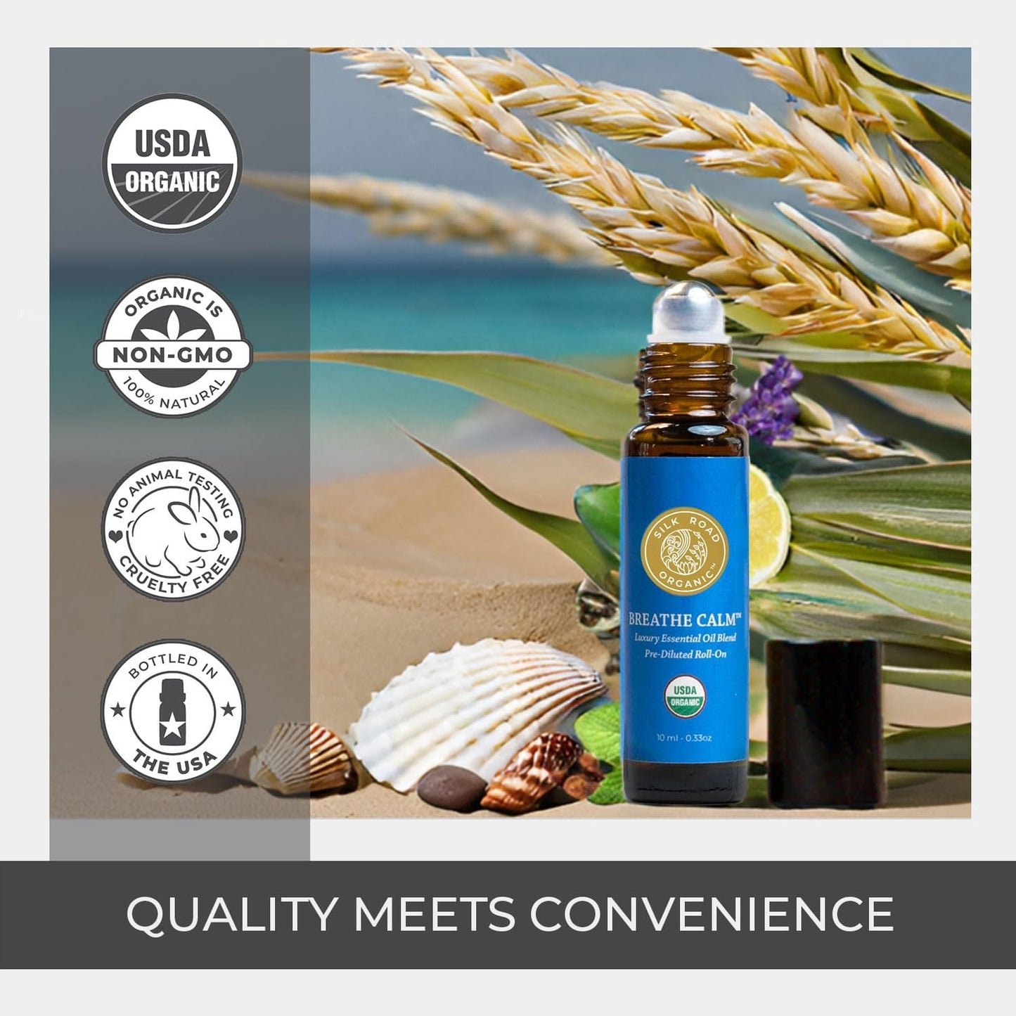 Silk Road Organic Breathe Calm Essential Oil Breathe Easy Blend Roll On, 100% Pure USDA Certified Aromatherapy for Cold, Cough, Congestion, Allergy Relief, & Wellness - 10 ml Roller