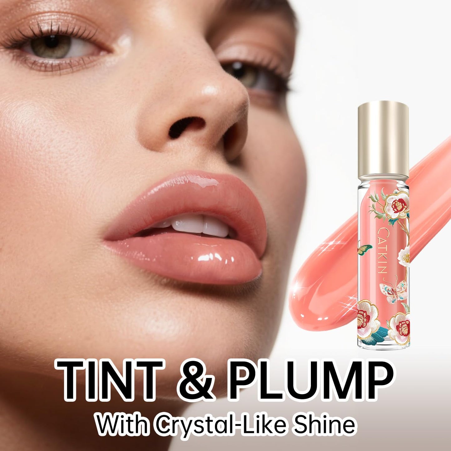 CATKIN Lip Plumper Gloss, Tinted Lip Serum with Hyaluronic Acid & Jojoba Oil, Non-sticky Volumizing Hydrating Formula for a High Shine Maximum 3D Look, Plump & Soft Lips 0.12 Fl Oz-C05 Chocolate Amber