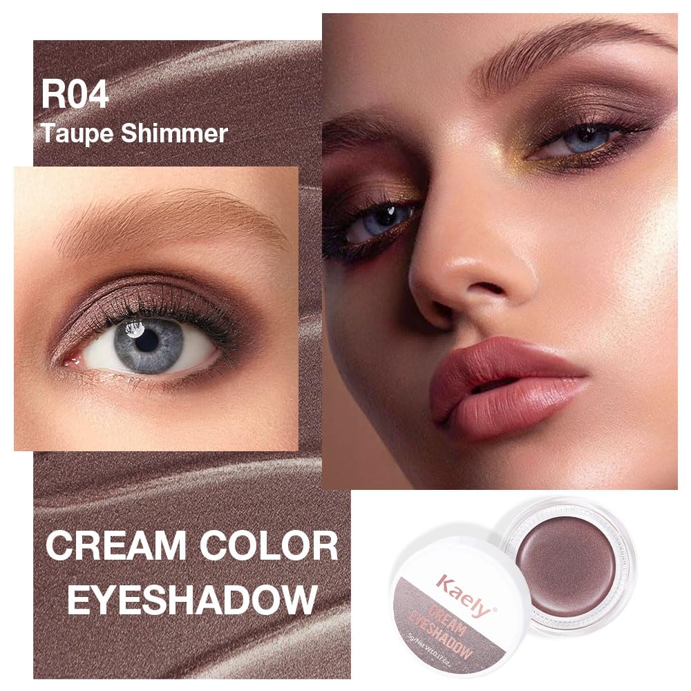 Kaely Single Cream Eyeshadow Pot, Taupe Shimmer Eye Shadow for Older Women High Pigmented Waterproof, Natural Eyeshadow Palette Makeup Brightener, sombras en crema para ojos, Blendable, R04