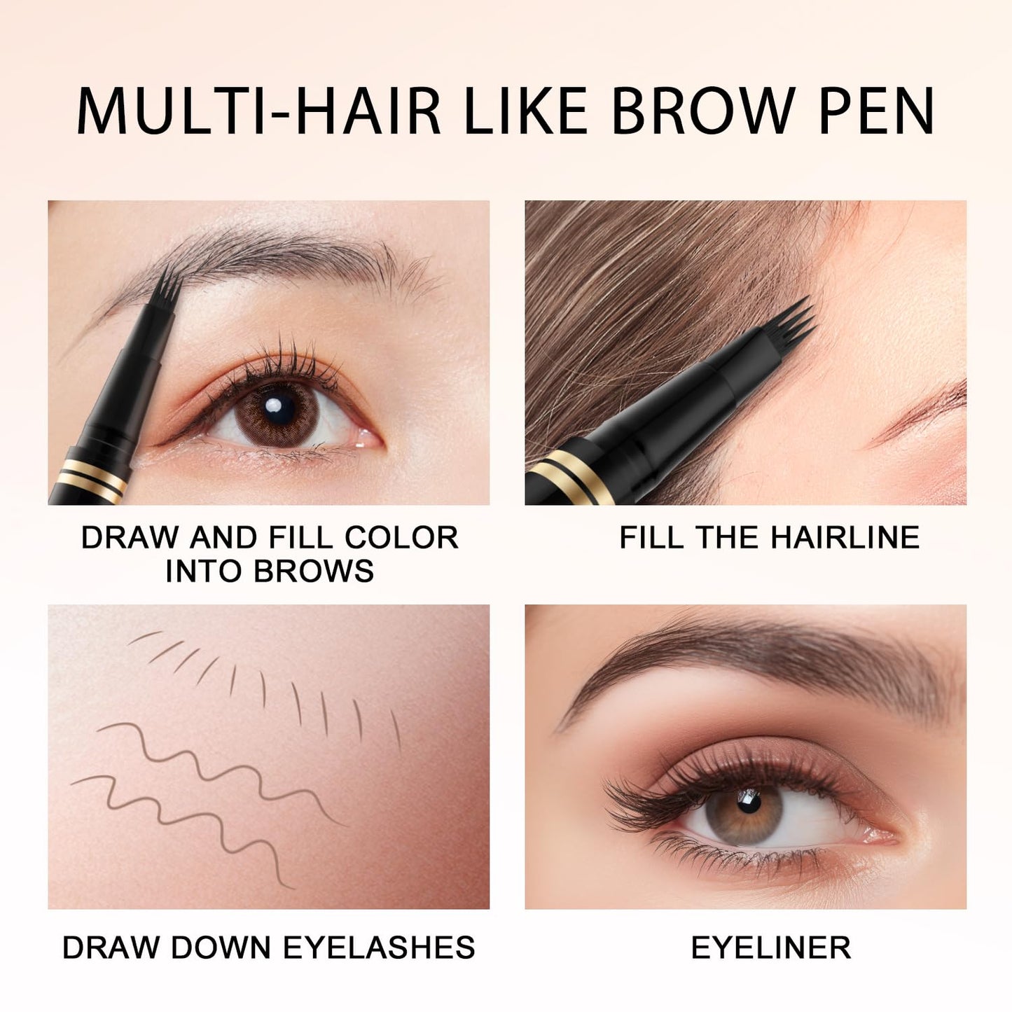Eyebrow Pen,2-in-1 Waterproof Eyebrow Pencil with 4 Tip Microblading Brow Pen and Ultra-Precise Brow Pencil,with Dual-ended Eyebrow Brush,Eyebrow Makeup for Natural Looking - Black