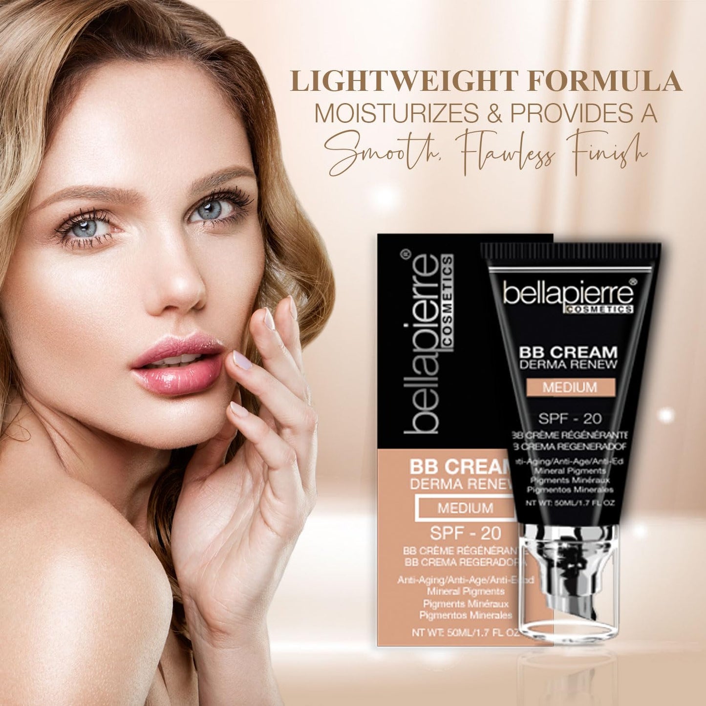 bellapierre BB Cream with SPF 20 - Tinted Sunscreen, Concealer, Matte Foundation, & Moisturizing Face Cream | Lightweight Formula + Pump Top Applicator | Non-Toxic & Paraben Free | 1.7 Oz - Light Cool